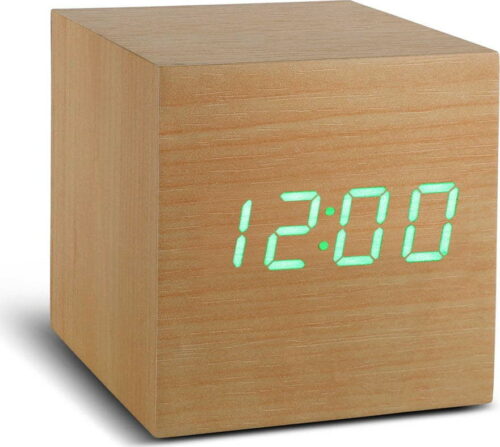 Béžový budík se zeleným LED displejem Gingko Cube Click Clock Gingko