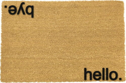 Černá rohožka z přírodního kokosového vlákna Artsy Doormats Hello