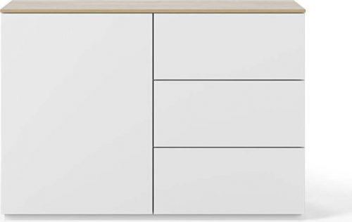 Bílá komoda s deskou v dekoru dubového dřeva se 3 šuplíky a 3 policemi TemaHome Join TemaHome