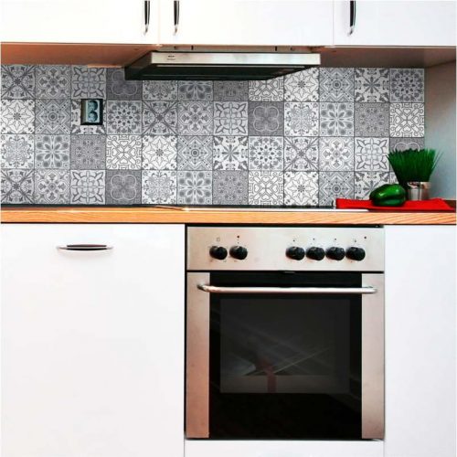 Sada 12 nástěnných samolepek Ambiance Wall Decal Tiles Grey and White Torino